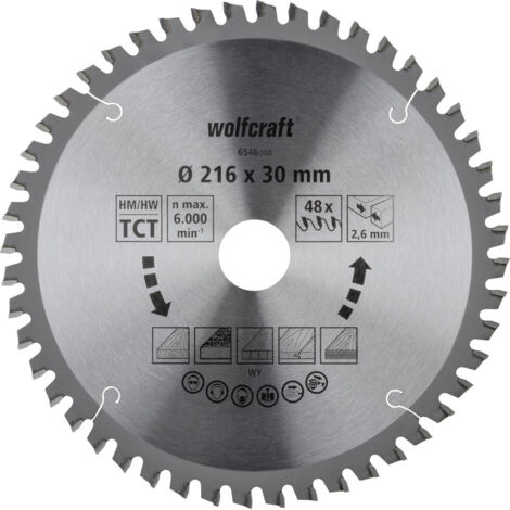 Wolfcraft Kreissägeblatt Ø 216 mm Bohrung Ø 30 mm 48 Zähne Kreissägeblatt