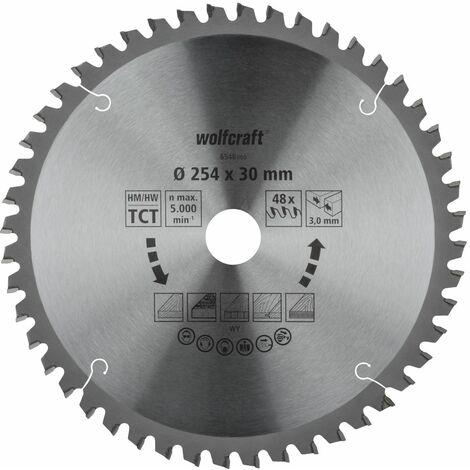 Wolfcraft Kreissägeblatt Ø 254 mm Bohrung Ø 30 mm 48 Zähne Kreissägeblatt