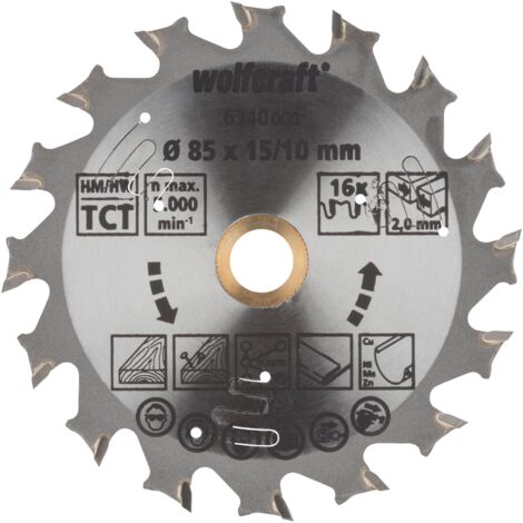 Wolfcraft Kreissägeblatt Ø 85 mm, Bohrung Ø 15 mm Hartmetall Sägeblatt