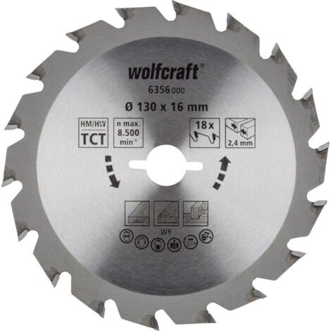 Wolfcraft Kreissägeblatt Serie grün Ø 130 mm Bohrung Ø 16 mm Kreissägeblatt