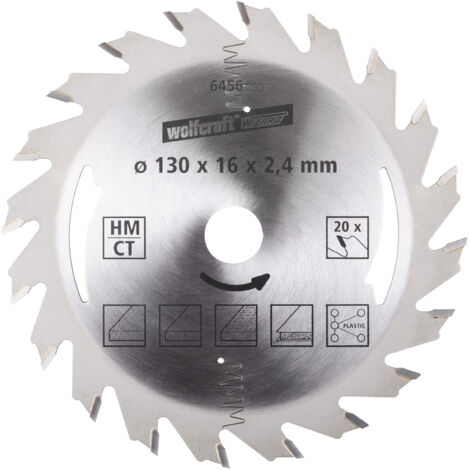 Wolfcraft Kreissägeblatt Serie silber Ø 130 mm Bohrung Ø 16 mm Kreissägeblatt