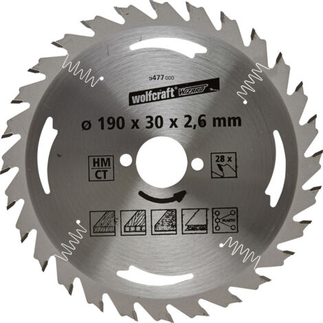 Wolfcraft Kreissägeblatt Serie silber Ø 190 mm Bohrung Ø 30 mm Kreissägeblatt