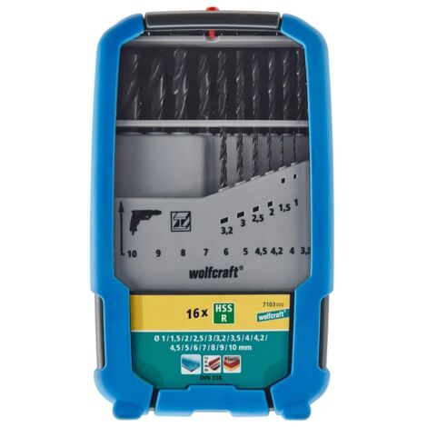 Wolfcraft Metallbohrer-Set HSS rollgewalzt Ø 1 - 10 mm 16-teilig Rundschaft Metallbohrer