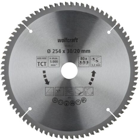 Wolfcraft Sägeblatt 254 mm für Kapp-Gehrungssäge 80 Zähne Kreissägeblatt