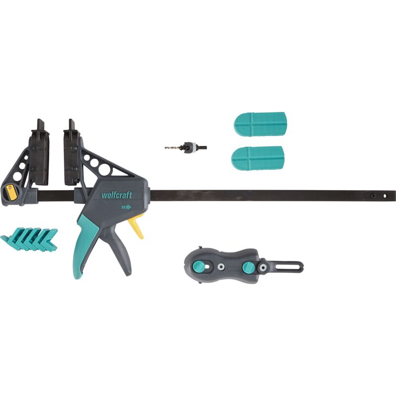 Kit de Pose de Terrasse en Bois - Serre Joint à Main, Guide de Perçage, Foret, Espaceurs, Mors de serrage - réf. 6988000 - Wolfcraft