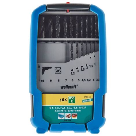 wolfcraft Set di punte in metallo HSS rullate da 16 pezzi, 7103000