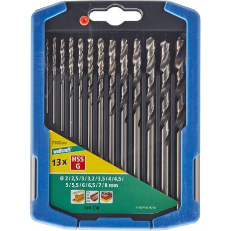 wolfcraft Set di punte per metallo HSS rettificate, Ø 2–8 mm, da 13 pz. I 7102000 I Per forare materiali duri