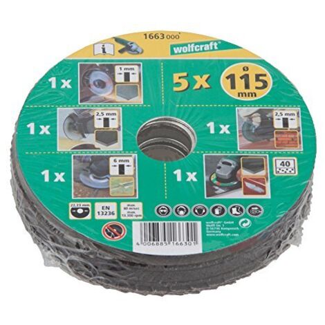 wolfcraft Set per smerigliatrice angolare in 5 pezzi, 1664000