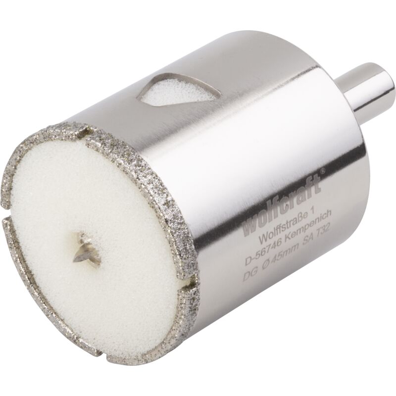 Wolfcraft - Trépan Diamant pour Carrelage - Diamètre 45 mm - Profondeur de coupe 45 mm, avec Foret de Centrage - réf. 5928000