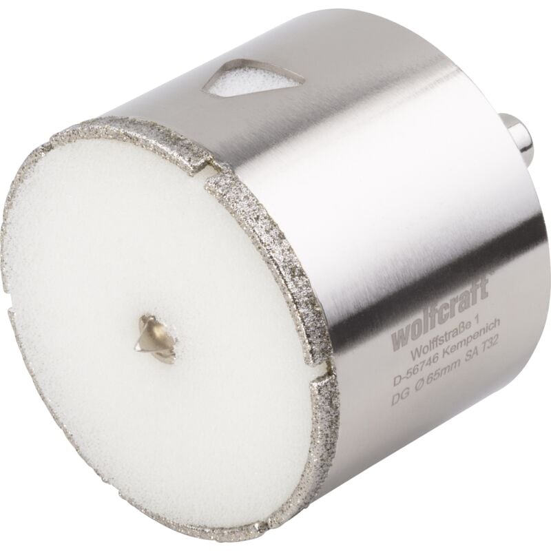 Wolfcraft - Trépan Diamant pour Carrelage - Diamètre 65 mm - Profondeur de coupe 45 mm, avec Foret de Centrage - réf. 5930000