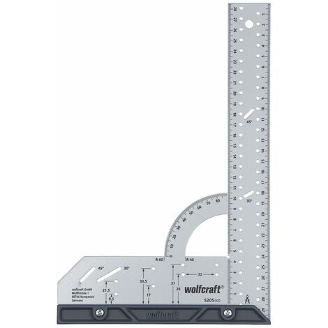 wolfcraft universal square 5205000 / protractor with 300 mm leg length for precise scribing & drawing with 90° try square and removable angle rail