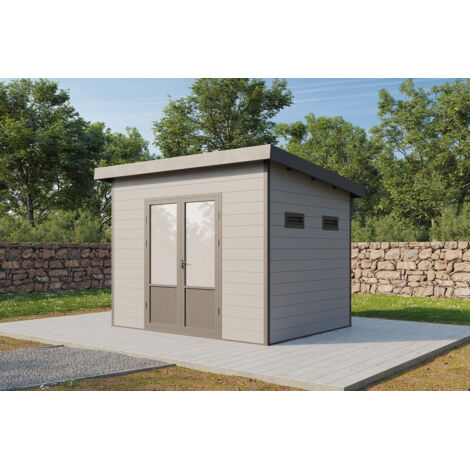 Wolff Finnhaus WPC Gerätehaus Terra 3024 28 Anthrazit/Hellgrau Gerätehaus aus Holz/Kunststoff, Geräteschrank mit 28 mm Wandstärke Gartenhaus