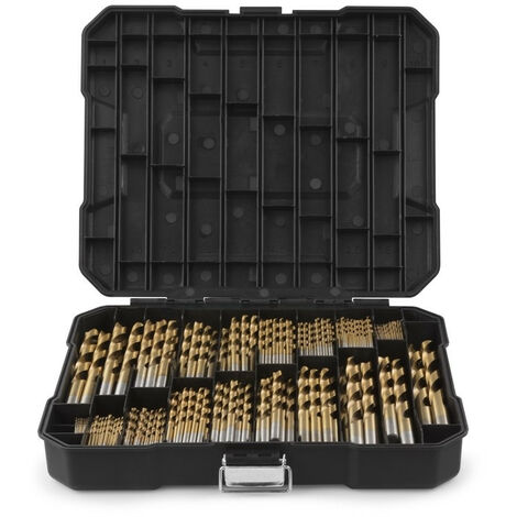 WOLFGANG Jeu d'accessoires de perceuse, Forets en titane HSS, 170 pieces, Perçage plastique, bois, metal, Avec mallette - Doré