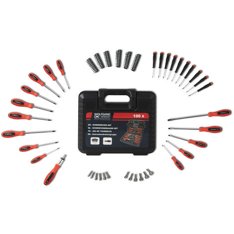 Wolfgang Set de tournevis multibit 100 pièces en boîte SoftFinish, Professionnel, magnétique, embouts, précision, Torx, PHILIPS, embouts