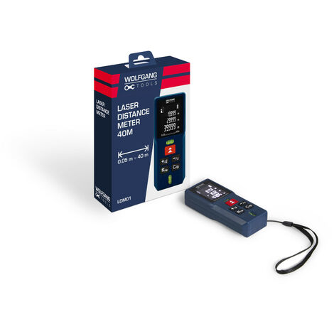 WOLFGANG TOOLS Distanciómetro láser 40 metros, Medidor simple y continuo, Medidor láser, Dispositivo de medición con desconexión automática, 2 pilas AAA, 110 x 46 x 25 cm - Negro