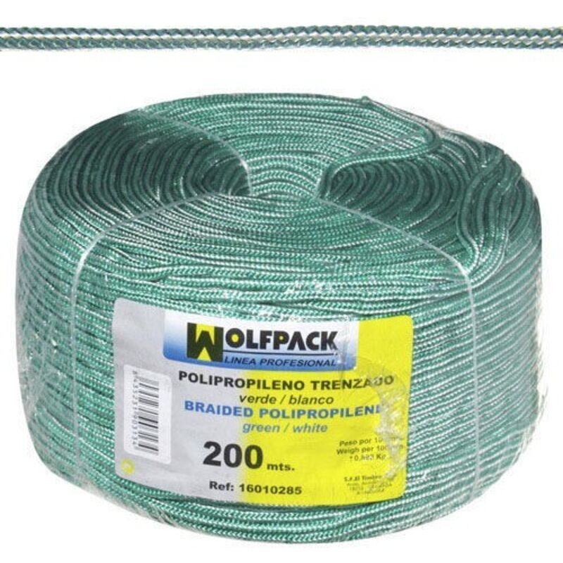 Corde Polypropylène Tressée Blanche/Verte (Bobine de 200 m.)