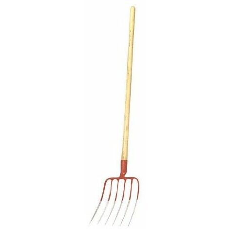Wolfpack – Fourche à fumier 560 – 5 dents – Manche long en bois – Acier pour usage intensif – Pour terrains accidentés