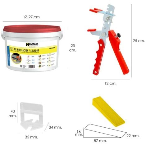 WOLFPACK kit nivelador solador (pistola, calzos y cuñas) , Kit nivelador solador- El kit incluye 1 pistola, 100 calzos de 1 mm. y 100 cuñas.- Sistema de nivelación para colocar baldosas.- Previene la