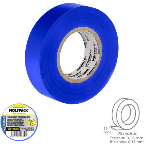 WOLFPACK LINEA PROFESIONAL 14063135 Profesional Azul Espesor 0.13 mm. Ancho 19 mm. Rollo 25 Metros Electricista, Cinta Aislante Cable, Multicolor