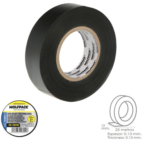 WOLFPACK LINEA PROFESIONAL 14063160 Profesional Negra Espesor 0.15 mm. Ancho 19 mm. Rollo 25 Metros Electricista, Cinta Aislante Cables, Multicolor