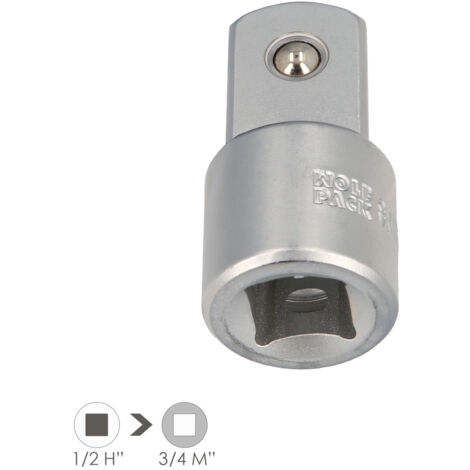 WOLFPACK LINEA PROFESIONAL Adattatore Adattatore da 1/2" femmina a 3/4" maschio in acciaio al cromo vanadio, bordo tondo, riduzione a cricchetto,
