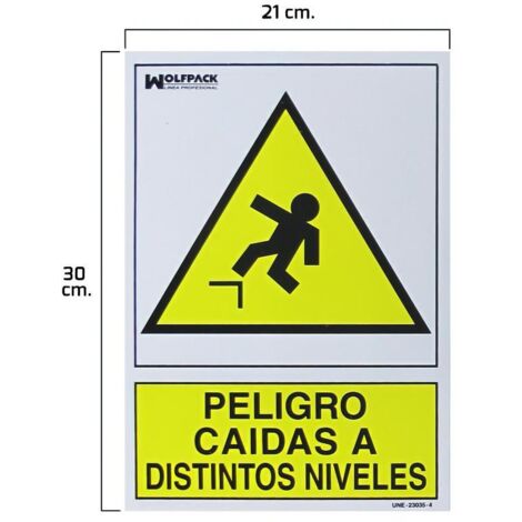WOLFPACK LINEA PROFESIONAL cartel peligro caidas a distintos niveles 30x21