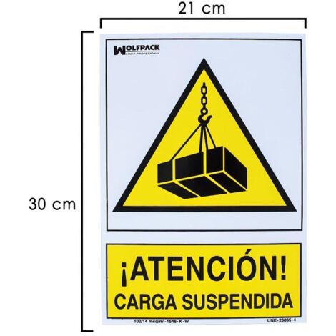 WOLFPACK LINEA PROFESIONAL cartel peligro carga suspendida 30x21 cm.