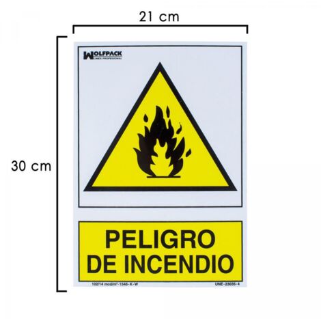 WOLFPACK LINEA PROFESIONAL cartel peligro de incendio 30x21 cm.