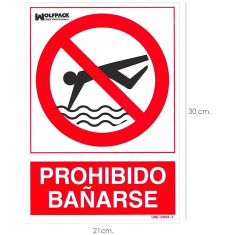 WOLFPACK LINEA PROFESIONAL cartel prohibido bañarse 30x21 cm.