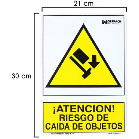 WOLFPACK LINEA PROFESIONAL cartel riesgo caida de objetos 30x21 cm.