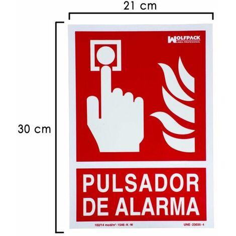 WOLFPACK LINEA PROFESIONAL cartel / señal fluorescente pulsador alarma 30x21 cm.