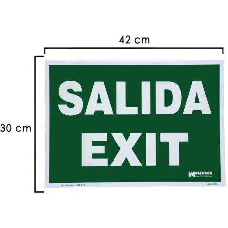 WOLFPACK LINEA PROFESIONAL cartel / señal fluorescente salida exit 30x42 cm.