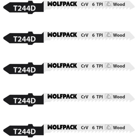 WOLFPACK LINEA PROFESIONAL Lame per seghetto alternativo per legno taglio spesso 5 pz. Lama in cromo vanadio 58. Attacco a T Universale