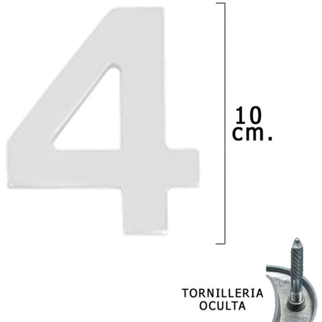 WOLFPACK LINEA PROFESIONAL - Metall Nummer "4 Silber Matt 10 cm. mit versteckten Schrauben (Blister 1 Stück)