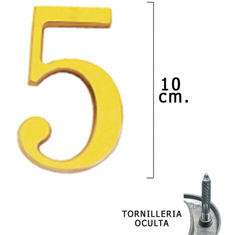 WOLFPACK LINEA PROFESIONAL - Numero Latón "5" 10 cm. con Tornilleria Oculta (Blister 1 Pieza)