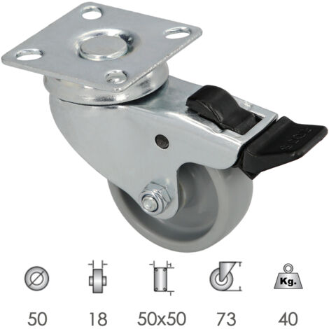 WOLFPACK LINEA PROFESIONAL rueda domestica ø 50 mm. con placa 50x50 mm. con freno