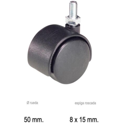 WOLFPACK LINEA PROFESIONAL rueda domestica nylon negro espiga m10x50 mm.