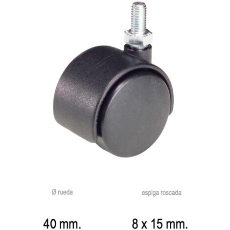 WOLFPACK LINEA PROFESIONAL rueda domestica nylon negro espiga m8x40 mm.