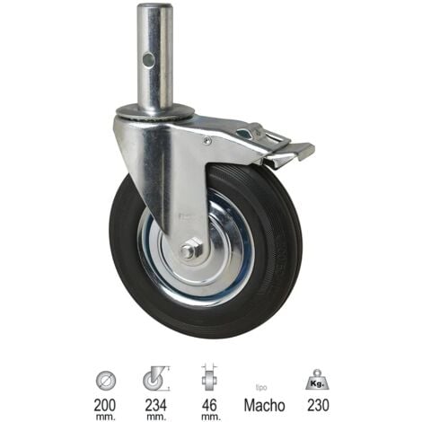 WOLFPACK LINEA PROFESIONAL rueda industrial andamio (macho) 200 mm.