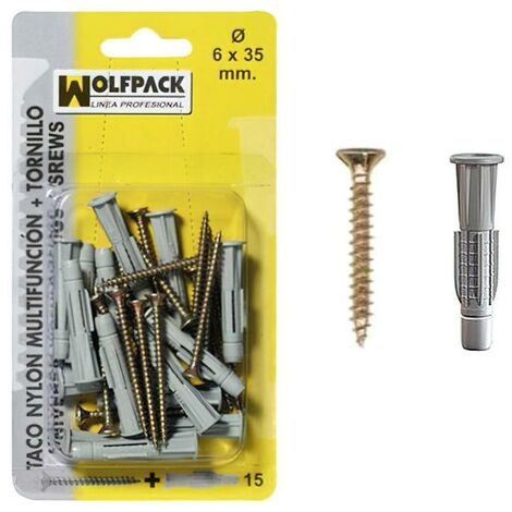 WOLFPACK LINEA PROFESIONAL taco multiacción+tornillo mu  6x35 mm. (15 piezas)