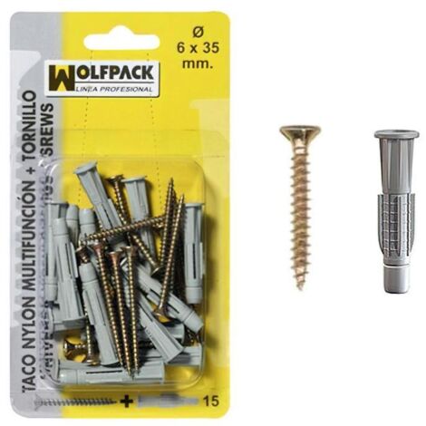 WOLFPACK LINEA PROFESIONAL taco multiacción+tornillo mu  6x45 mm. (15 piezas)