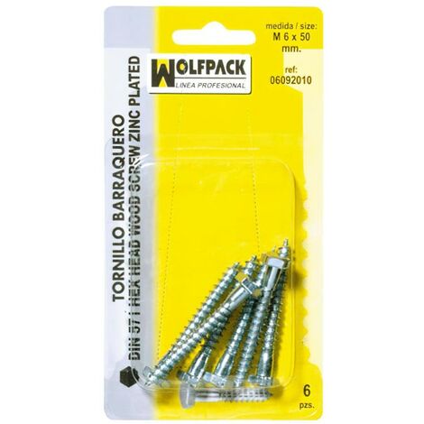 WOLFPACK LINEA PROFESIONAL tirafondo barraquero din571 8x80 mm. (5 piezas)