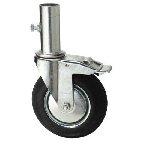 Wolfpack – Roue en caoutchouc pour échafaudage 200 mm – Capacité de charge 230 kg – Compatible tubes 43 mm – Durabilité optimale pour chantiers