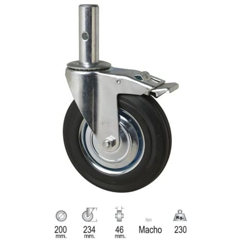 WOLFPACK rueda industrial andamio (macho) 200 mm. , Rueda Wolfpack 2-0905 Andamio (Macho).- Diámetro de rueda: 200 mm.- Ancho de rueda: 46 mm.- Rueda especial para mover andamio.- Carga máxima soport