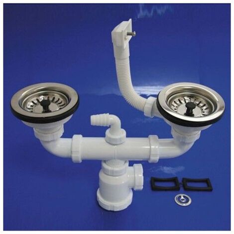Wolfpack – Siphon double avec trop-plein T-44CR 1 1/2 – Vanne à panier – Sorties de vidange pour installations professionnelles – Dimensions 1 1/2