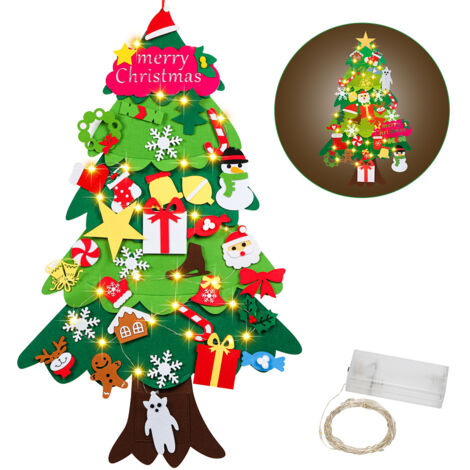 Wolketon 105CM DIY árbol de Navidad de fieltro, DIY fieltro árbol de Navidad Decoración con luces LED, adornos de fieltro regalos de Navidad