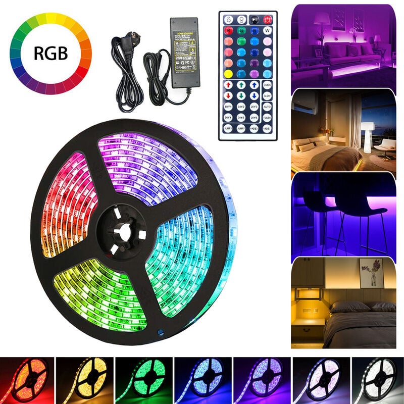 10M led Streifen set , rgb led Stripe 5050 smd, led Strip 60 LEDs, led not wasserdicht(IP20), mit 44 Tasten Fernbedienung – rgb – Vingo | 00726505722239