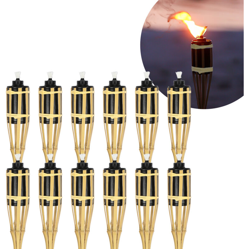 Wolketon 12 x Torche de jardin Torche de Bambou pour l'extérieur Set lampe huile pour dehors 90cm