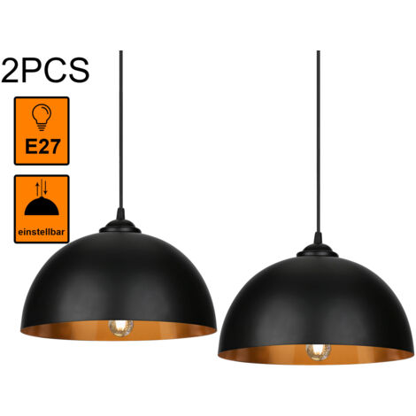 Wolketon 2pcs diseño lámpara colgante lámpara de techo E27 lámpara colgante negro-oro lámpara colgante cocina lámpara de techo