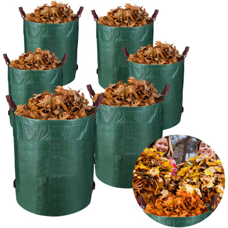 Wolketon 6X Sac à déchets de jardin XXL Sac de jardin Sac à feuilles 3 poignées Sac à gazon 272L